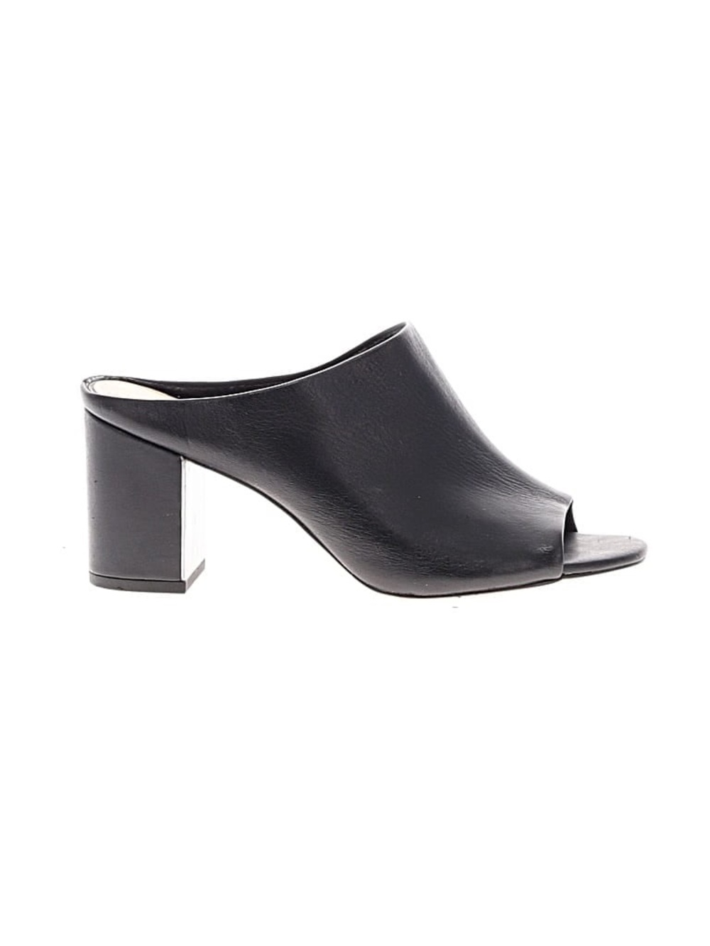 Karl Lagerfeld Black Leather Peep-Toe Block Heel Mules